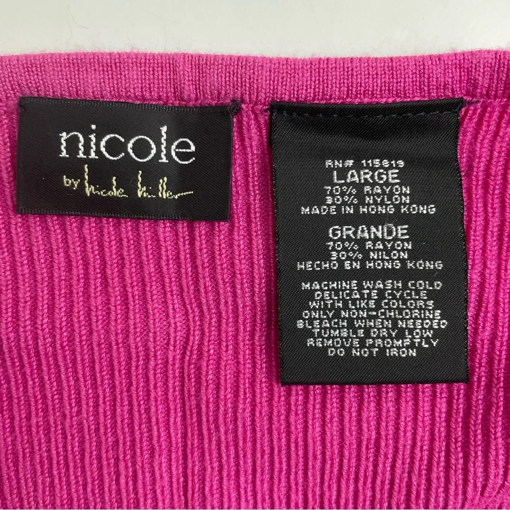 Nicole Miller Womens Ribbed Pullover Sweater Fuschia Pink Ruffled Cuffs. New - Picture 9 of 9